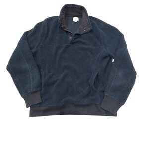 J Crew Men's Fleece Sherpa Snap Neck Pullover Jacket Sweater Navy Blue Large